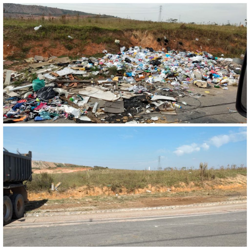 Antes e depois da limpeza de área pública realizada pela Serpo